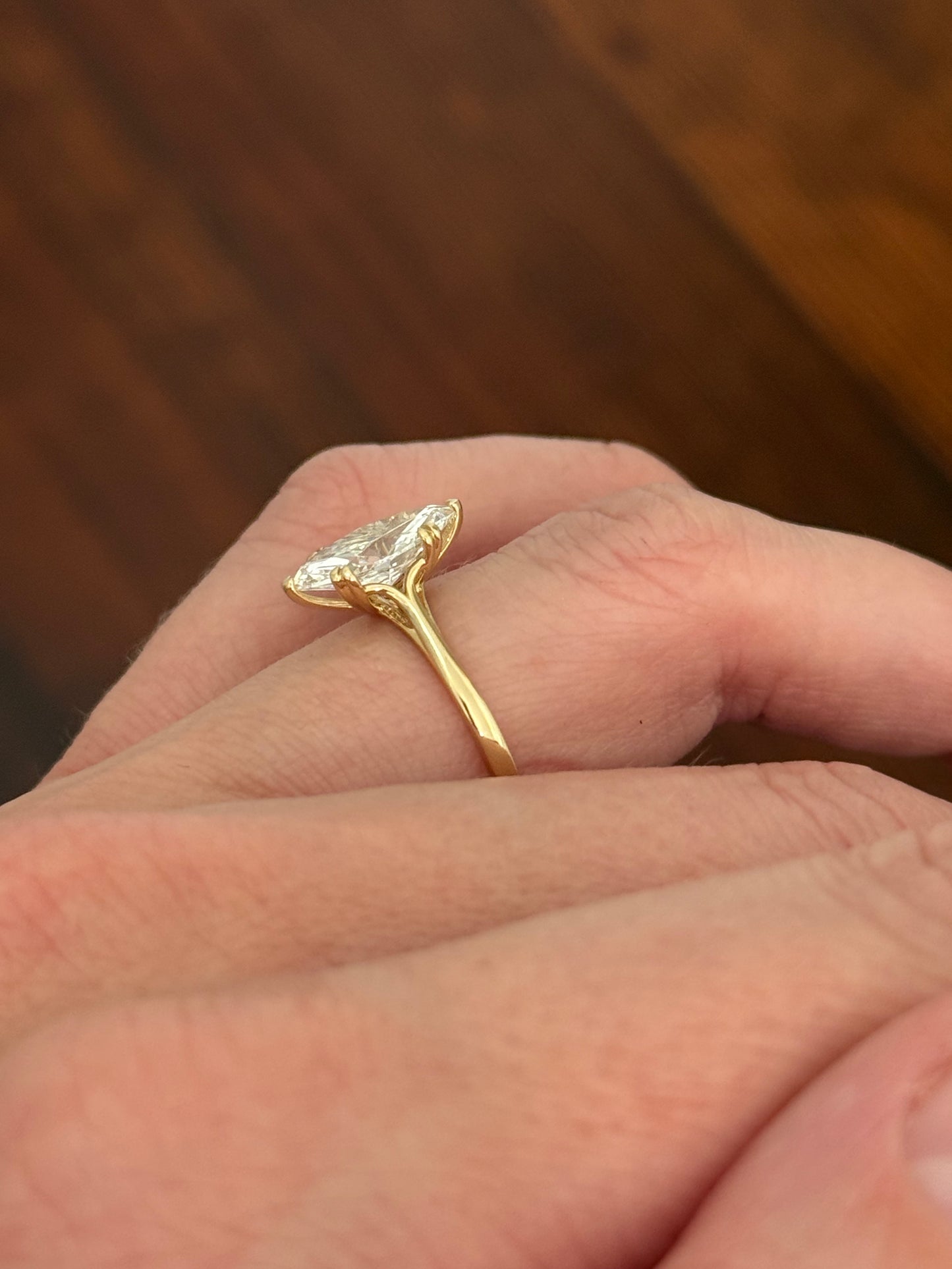 Yellow gold 1.99ct marquise lab diamond ring
