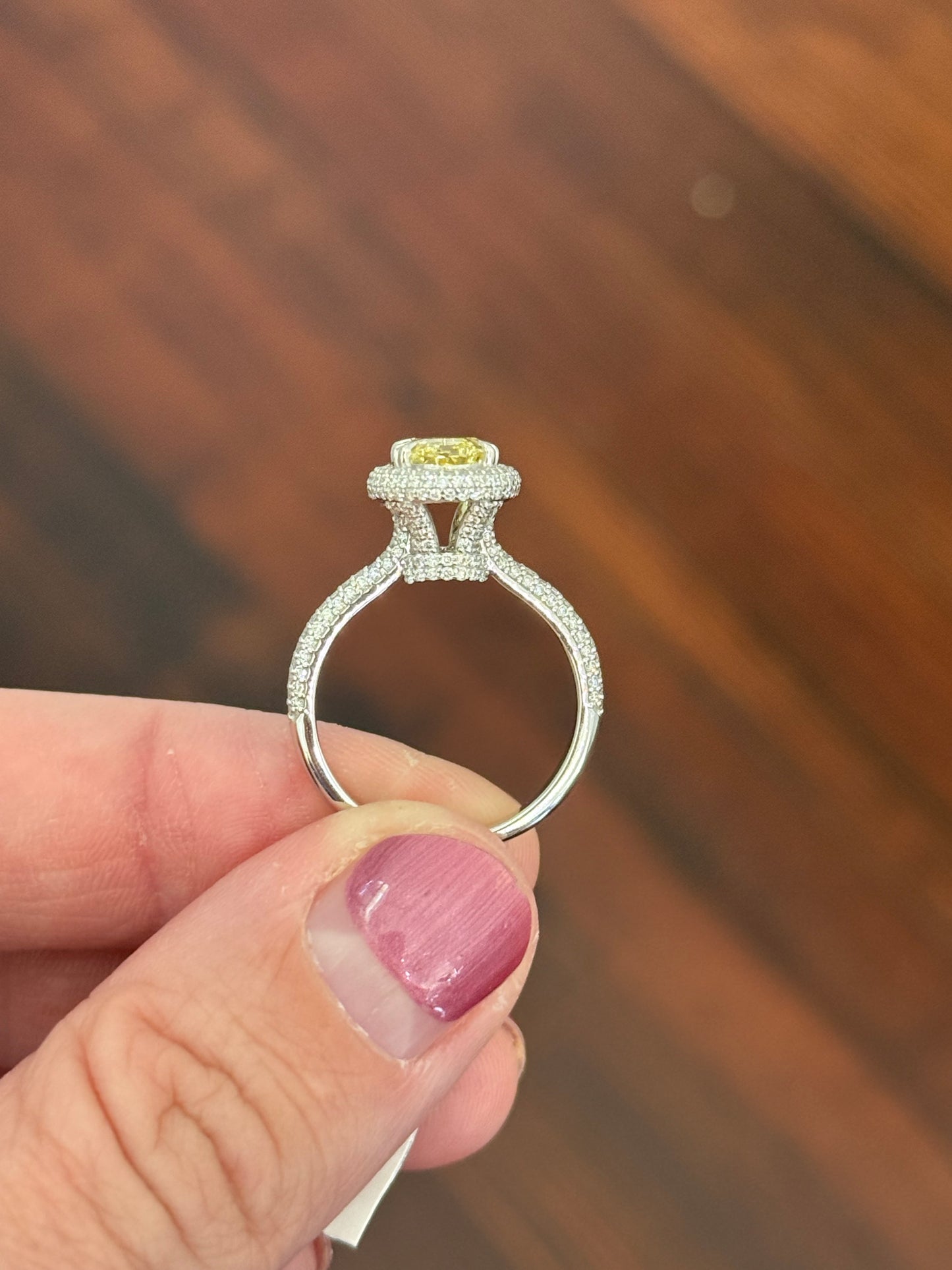 White gold oval lab diamond and white lab diamond ring