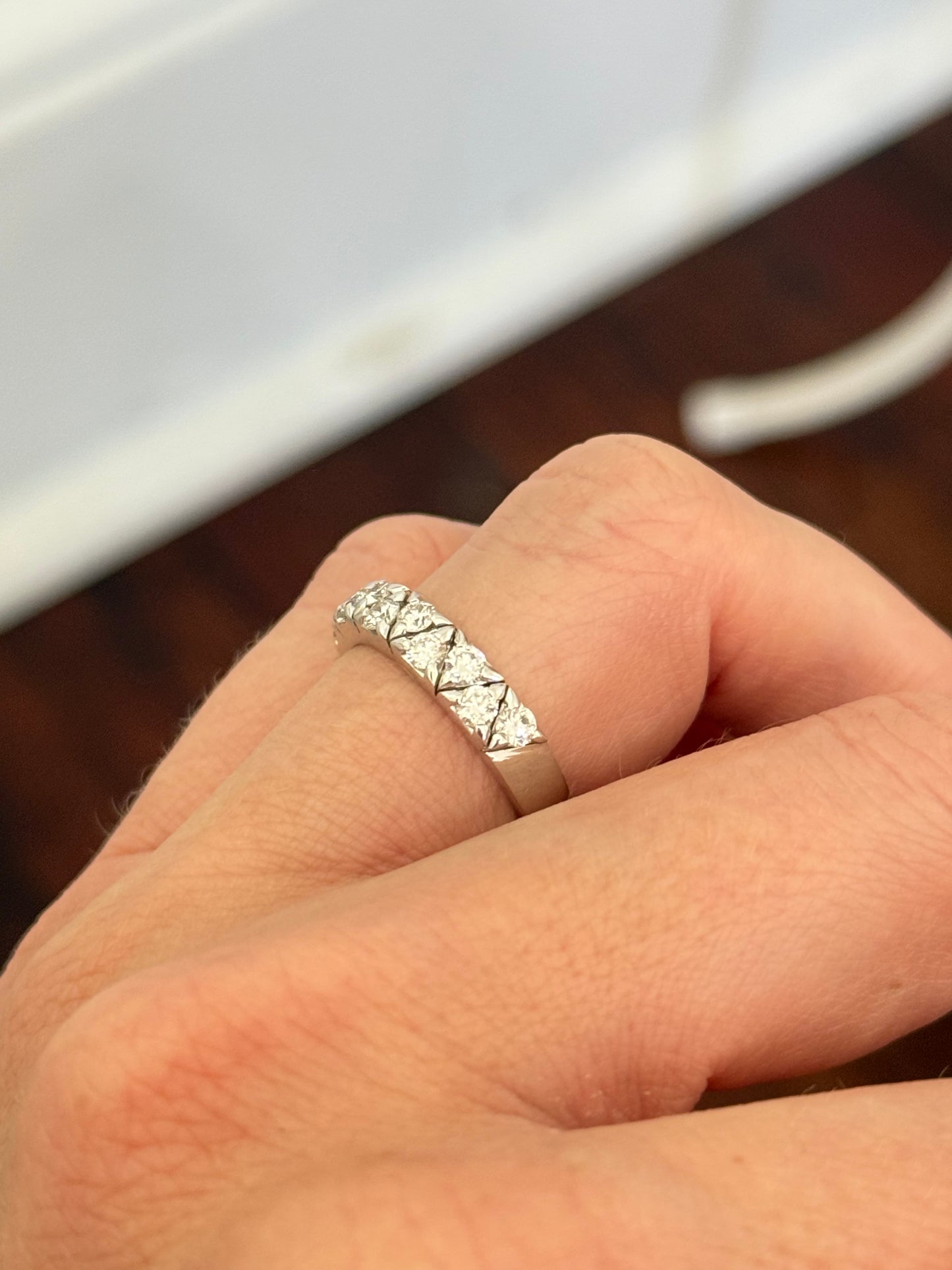 White gold round lab diamond band