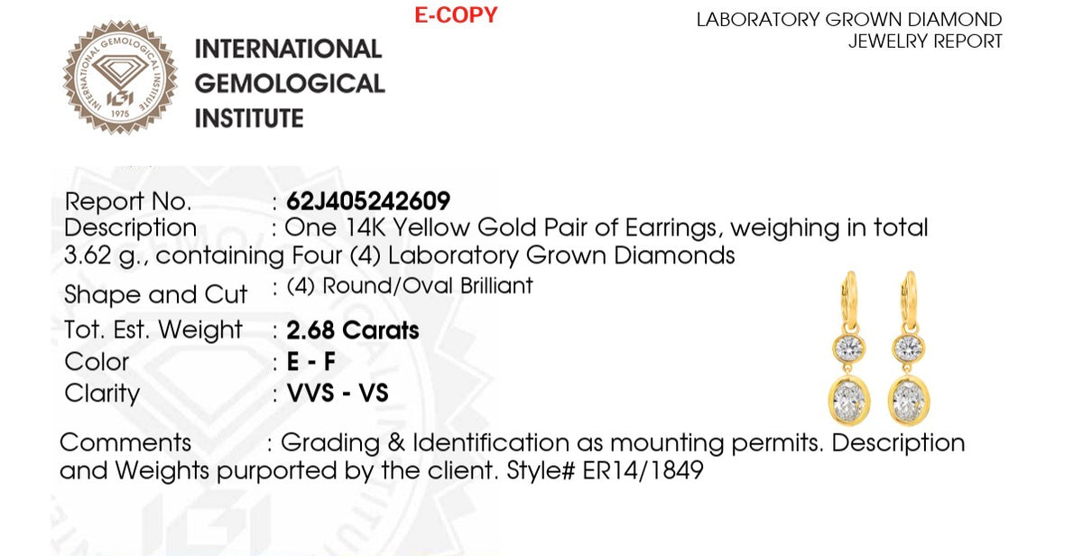 IGI certified dangling bezel set 2.68ct oval and round lab diamond and 10.2mm hoop earrings
