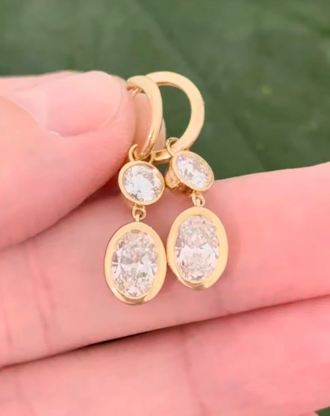 IGI certified dangling bezel set 2.68ct oval and round lab diamond and 10.2mm hoop earrings