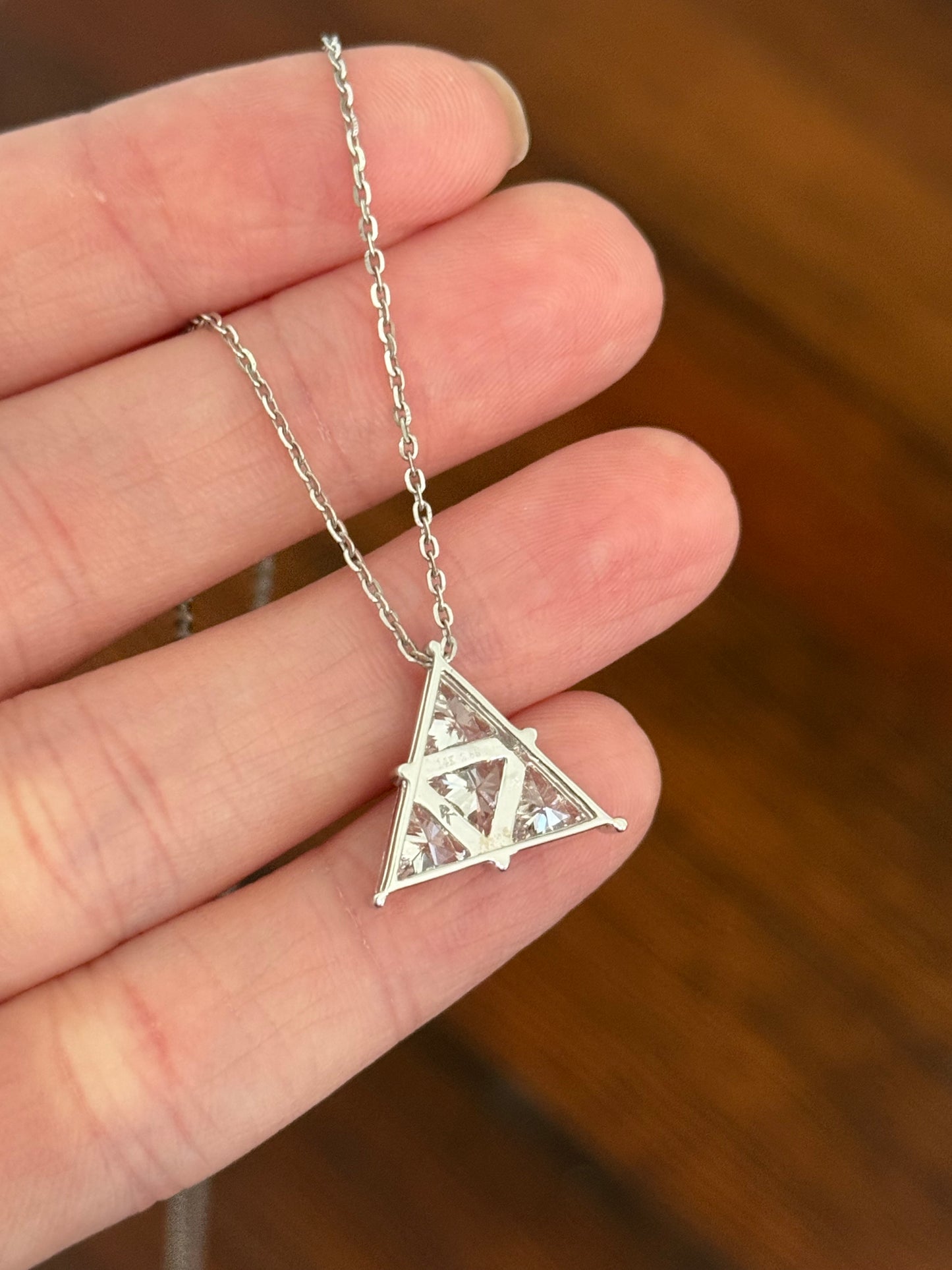 White gold trillion lab diamond necklace