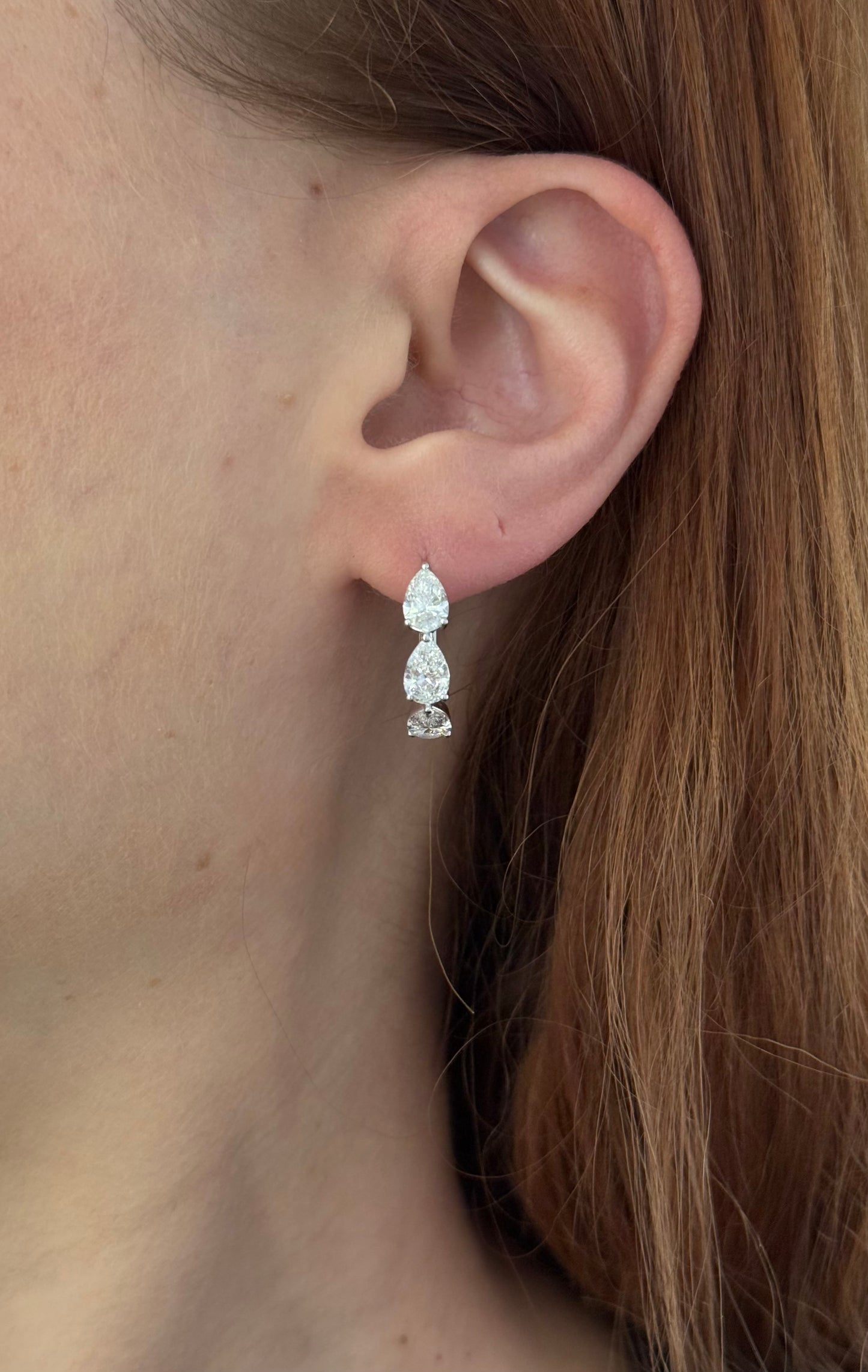 White gold 3.87ct pear shaped lab diamond hoops