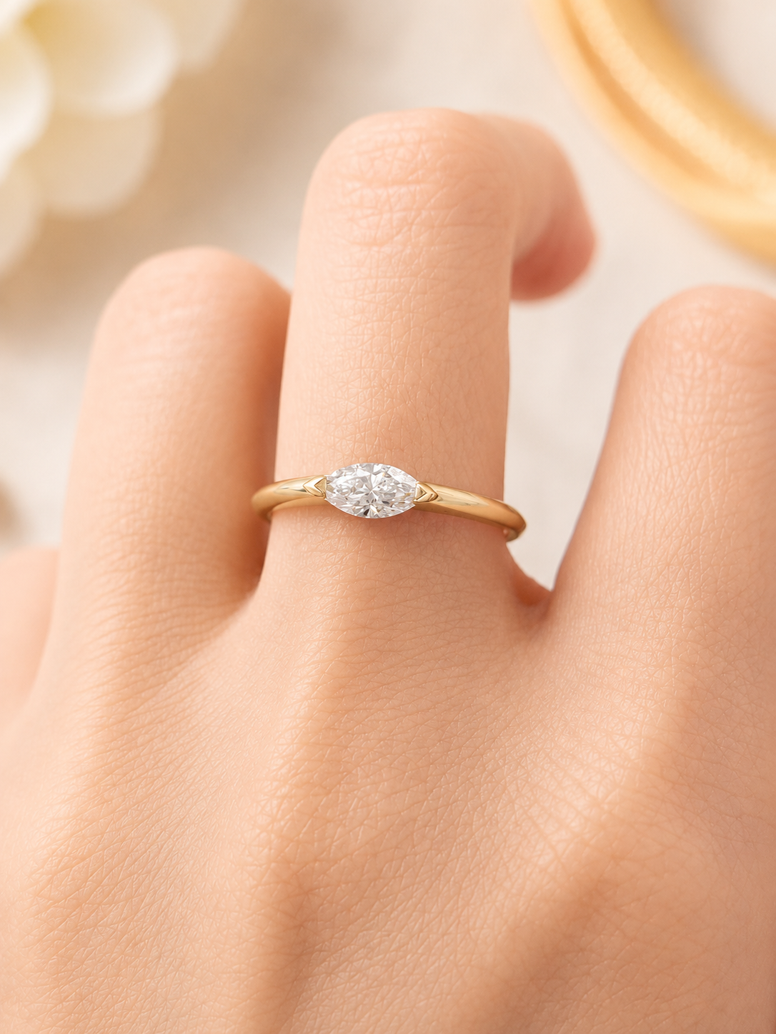 Custom - Made 0.30ct Skinny Marquise E/W Ring 14K Yellow Gold