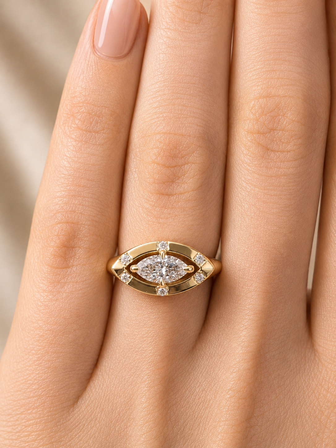 Custom - Made Marquise Lidia Ring 14K Yellow Gold