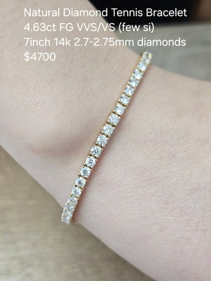 Natural 4.63 ct Diamond Tennis Bracelet 14KY