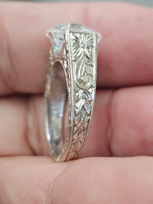 Men's Diamond Ring 5.06 ct Antique Cut Lab Asscher Hand Engraved