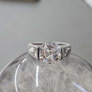 Men's Diamond Ring 5.06 ct Antique Cut Lab Asscher Hand Engraved