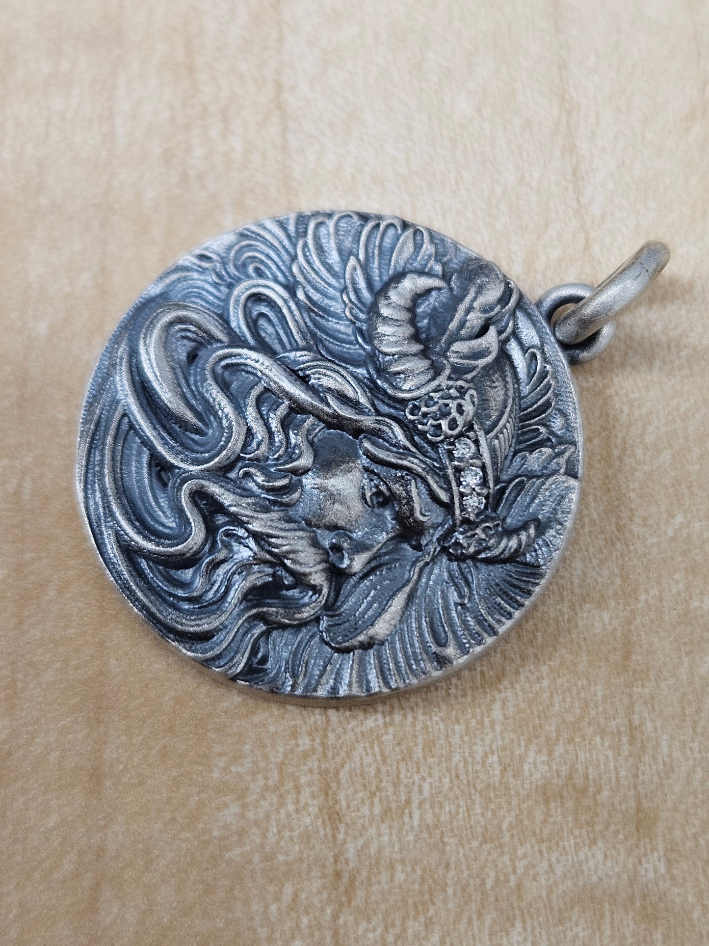 Antique Inspired Viking Necklace Sterling Silver and diamonds