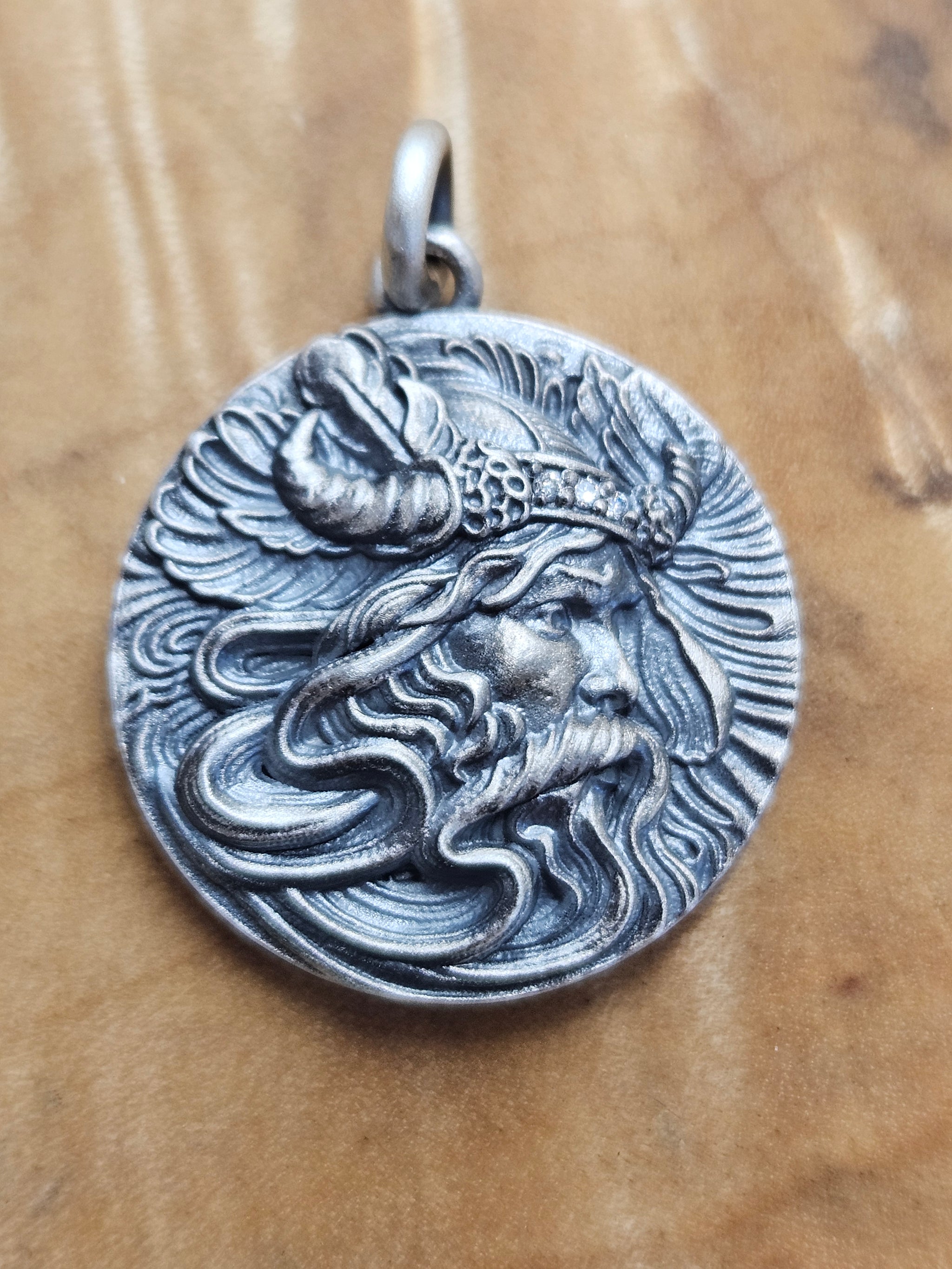 Antique Inspired Viking Necklace Sterling Silver and diamonds