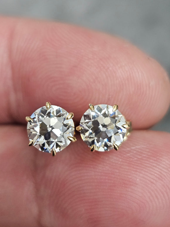 2.08cttw Old European Cut lab earrings 18k yellow