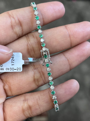 14k 1 ctw Diamonds and 0.85 ctw Emerald 7 Inches Tennis Bracelet