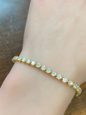 18k Yellow 5.88 CT LAB 3 PRONGS 7.25 INCHES TENNIS BRACELET