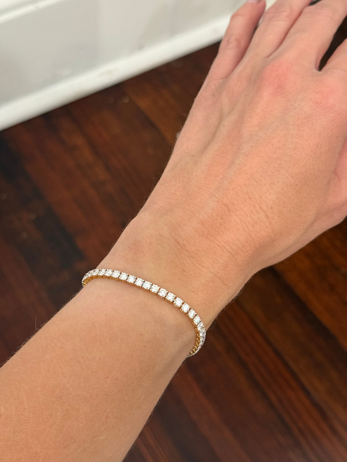 4 prong yellow gold with white gold prongs 7ct lab diamond tennis bracelet