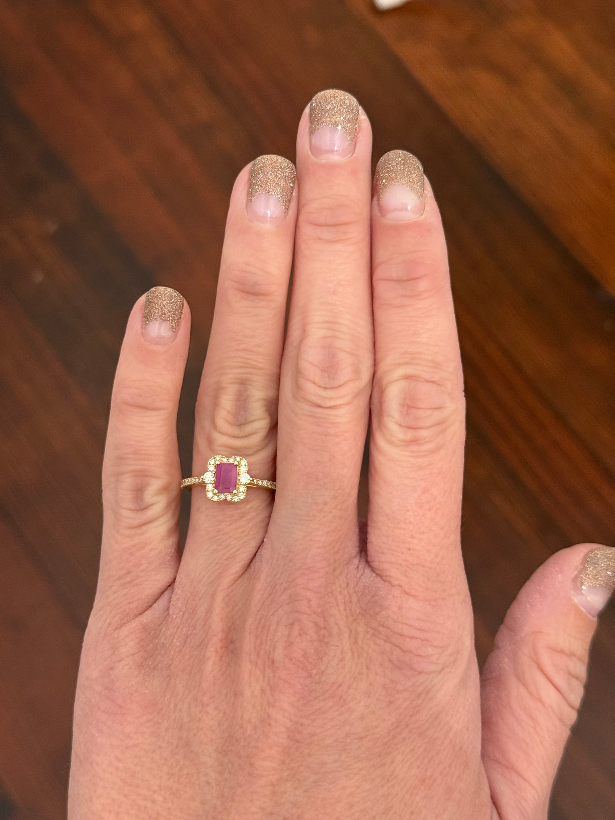 Yellow gold natural diamond and ruby ring