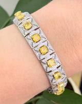 White gold 17.1ct cushion yellow lab diamond and round white lab diamond bracelet