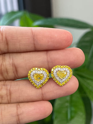 *Premade* 2.52 cttw Fancy Yellow Heart Double Halo Earrings
