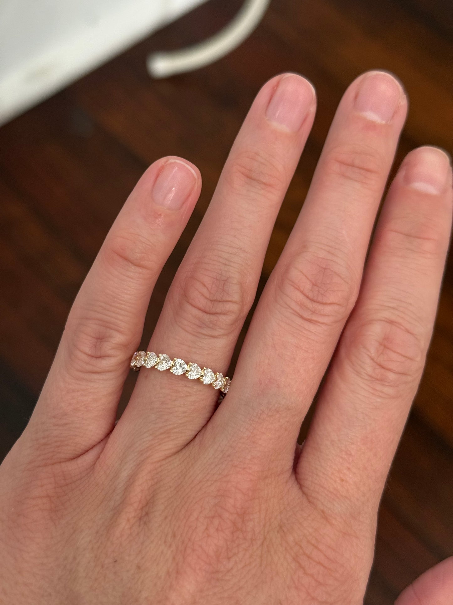 Yellow gold 2.33ct heart shaped lab diamond eternity band