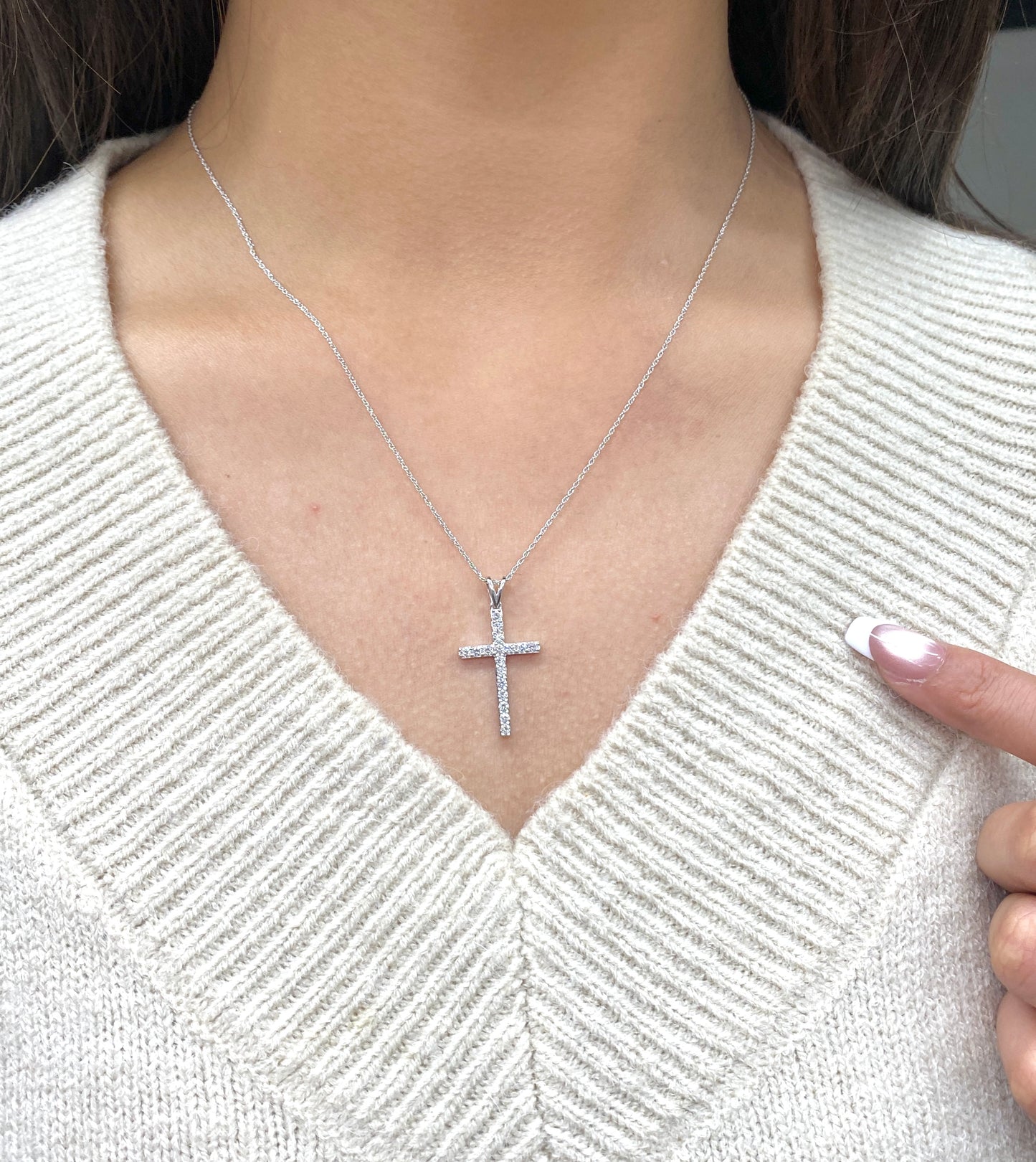 0.50CT Lab-Grown Diamond Sterling Silver Cross Necklace