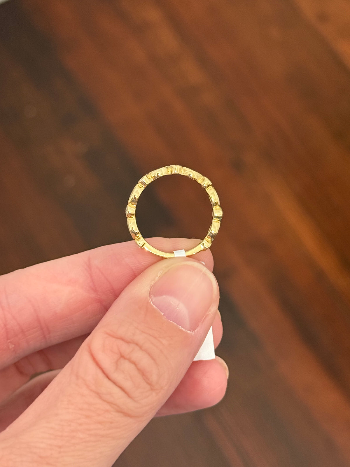 Yellow gold bezel set marquise and round lab diamond band