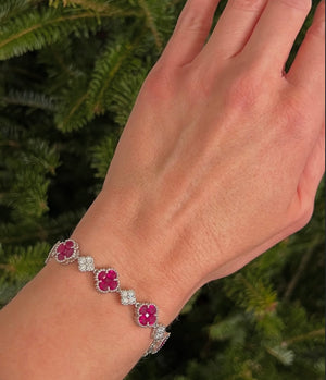 Natural white gold ruby and diamond clover bracelet!