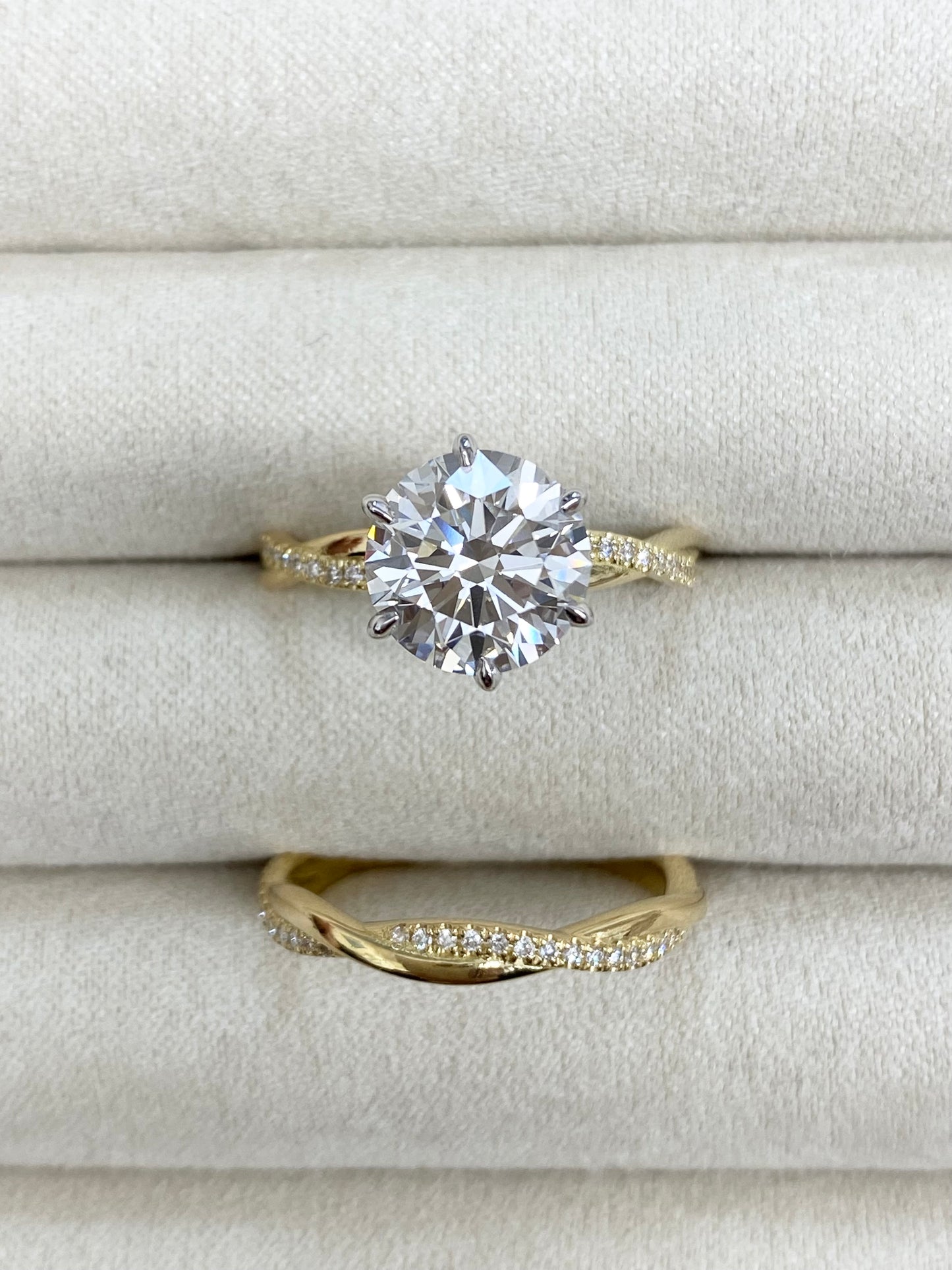 * size both to 9 *18K  White Gold & Yellow Engagement Ring with 3.08 CT Diamond and Matching Yellow Wedding Band