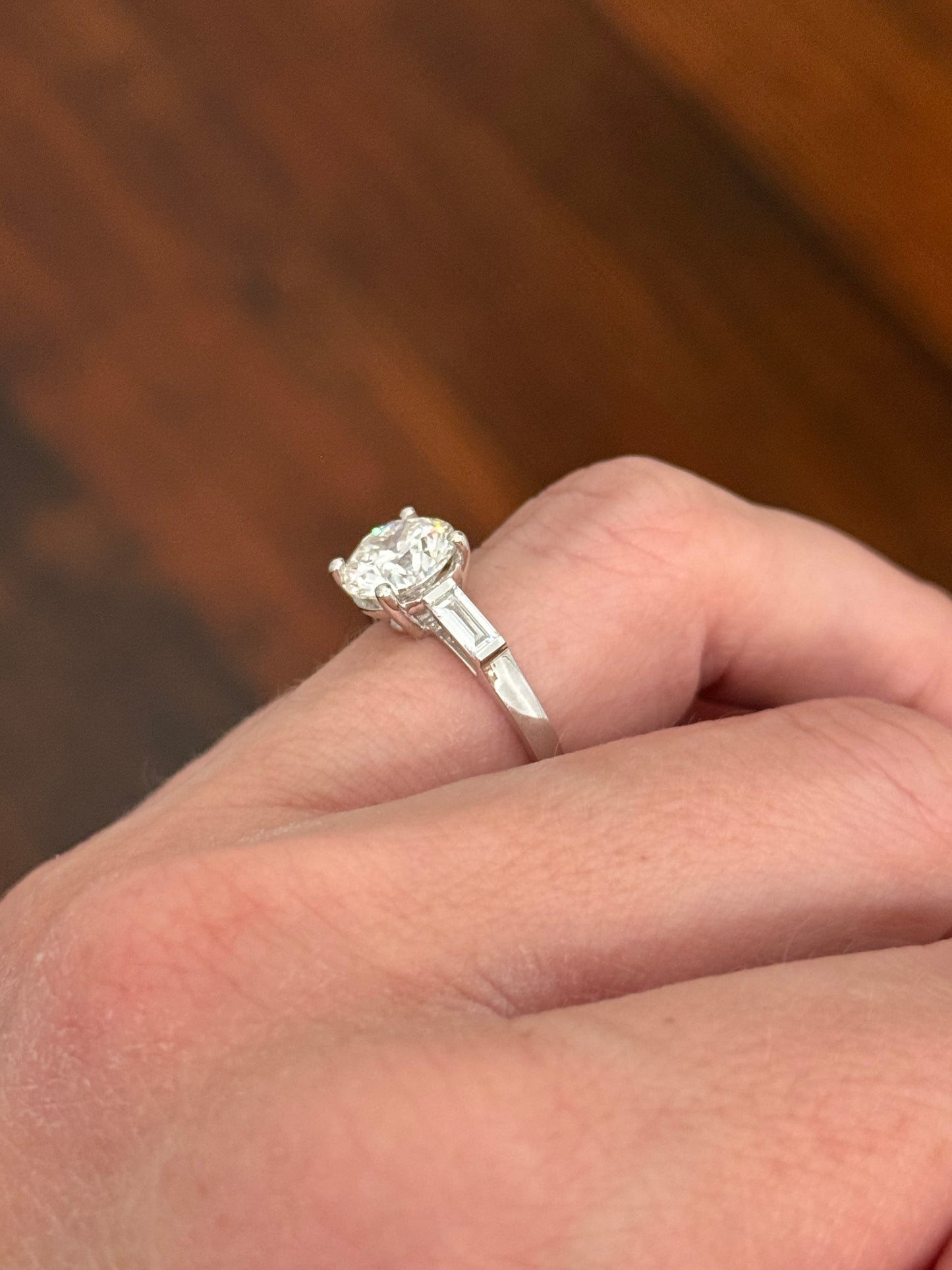 White gold round and baguette lab diamond ring