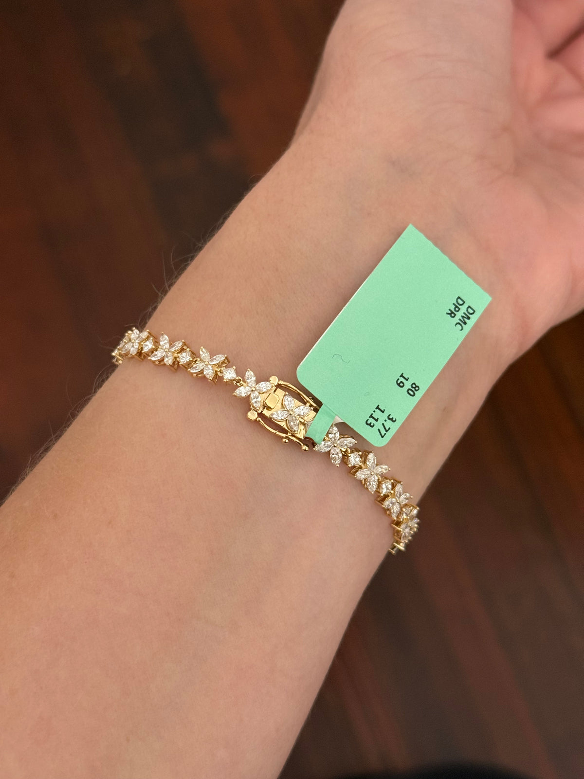 Yellow gold 4.9ct marquise and princess cut natural diamond bracelet