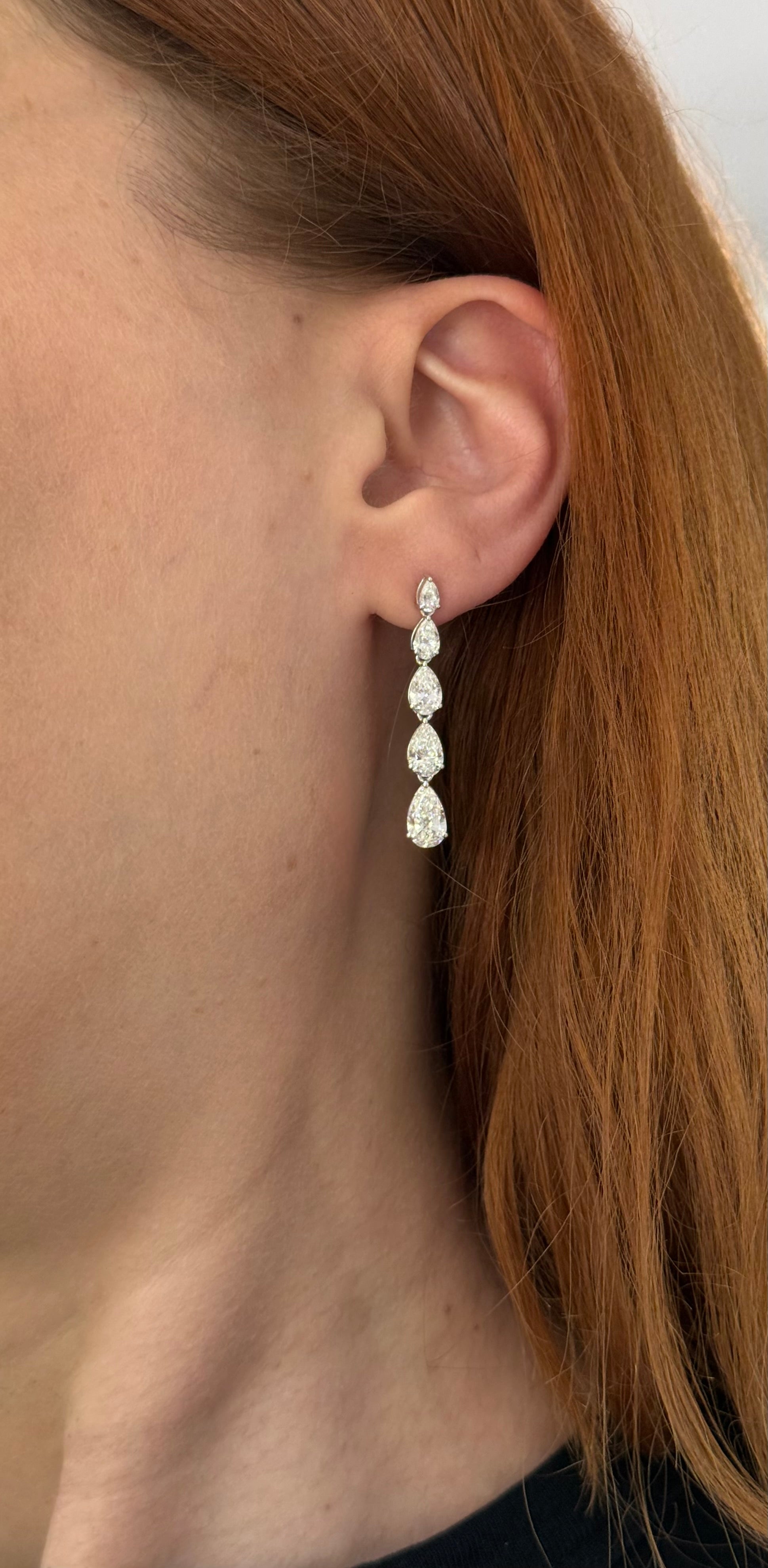 White gold 5.18ct graduated pear shaped lab diamond earrings