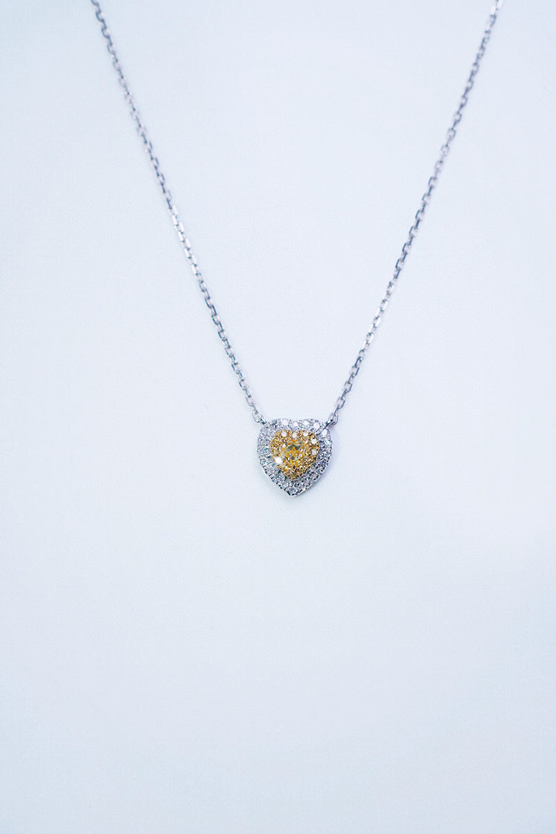 18K White Gold Real Natural Yellow Diamond Pendant Necklace for Women