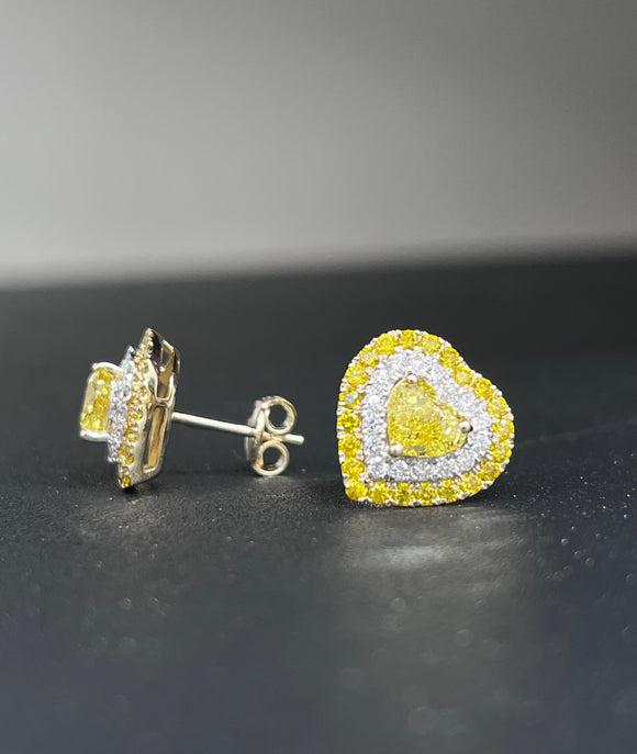 *Premade* 2.52 cttw Fancy Yellow Heart Double Halo Earrings