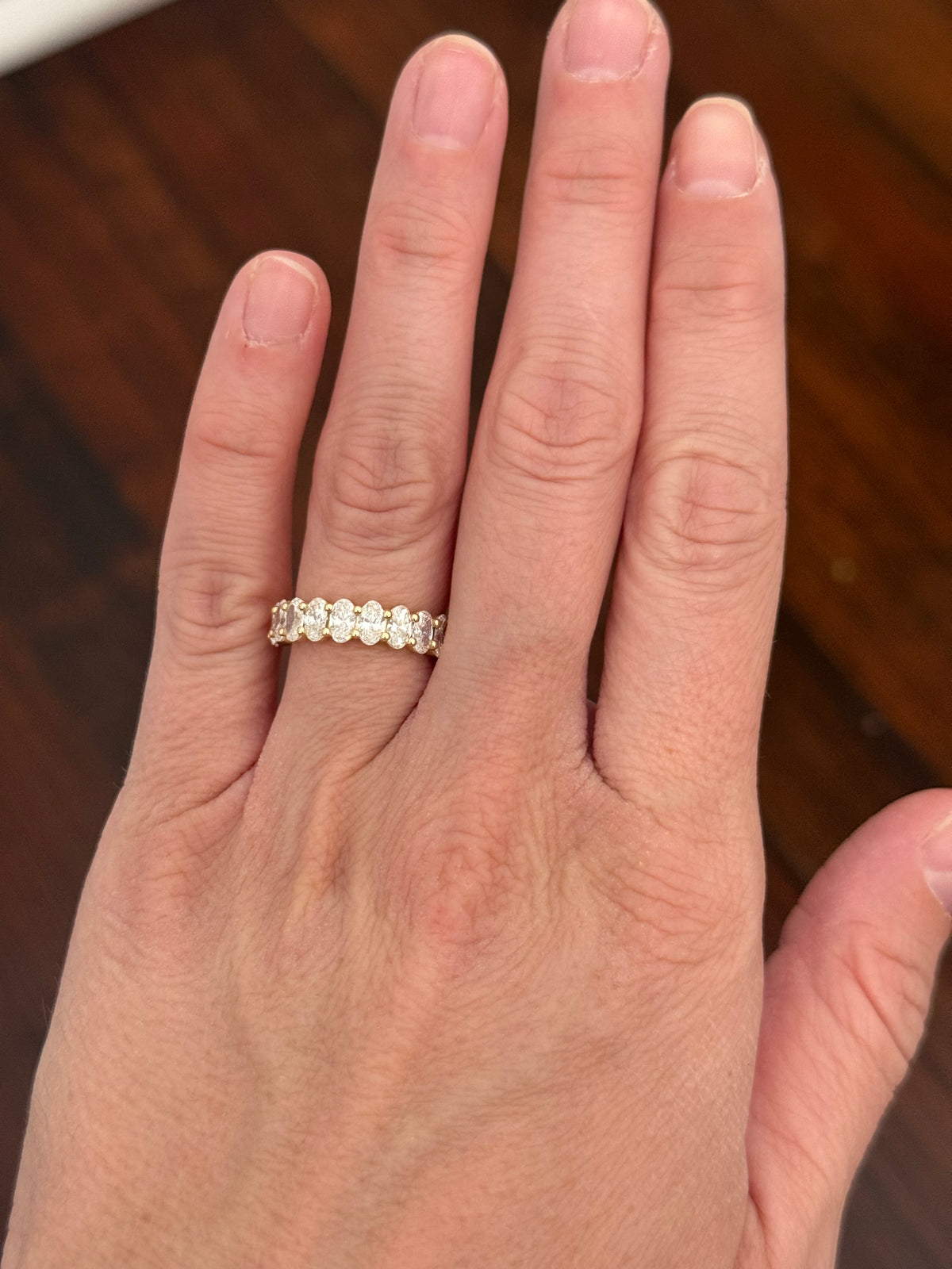 Yellow gold oval lab diamond band