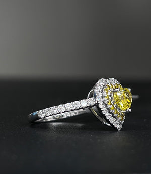 *Premade* 1.60 cttw Fancy Yellow Heart Double Halo Ring Lab with 3/4 Lab Diamonds Shank