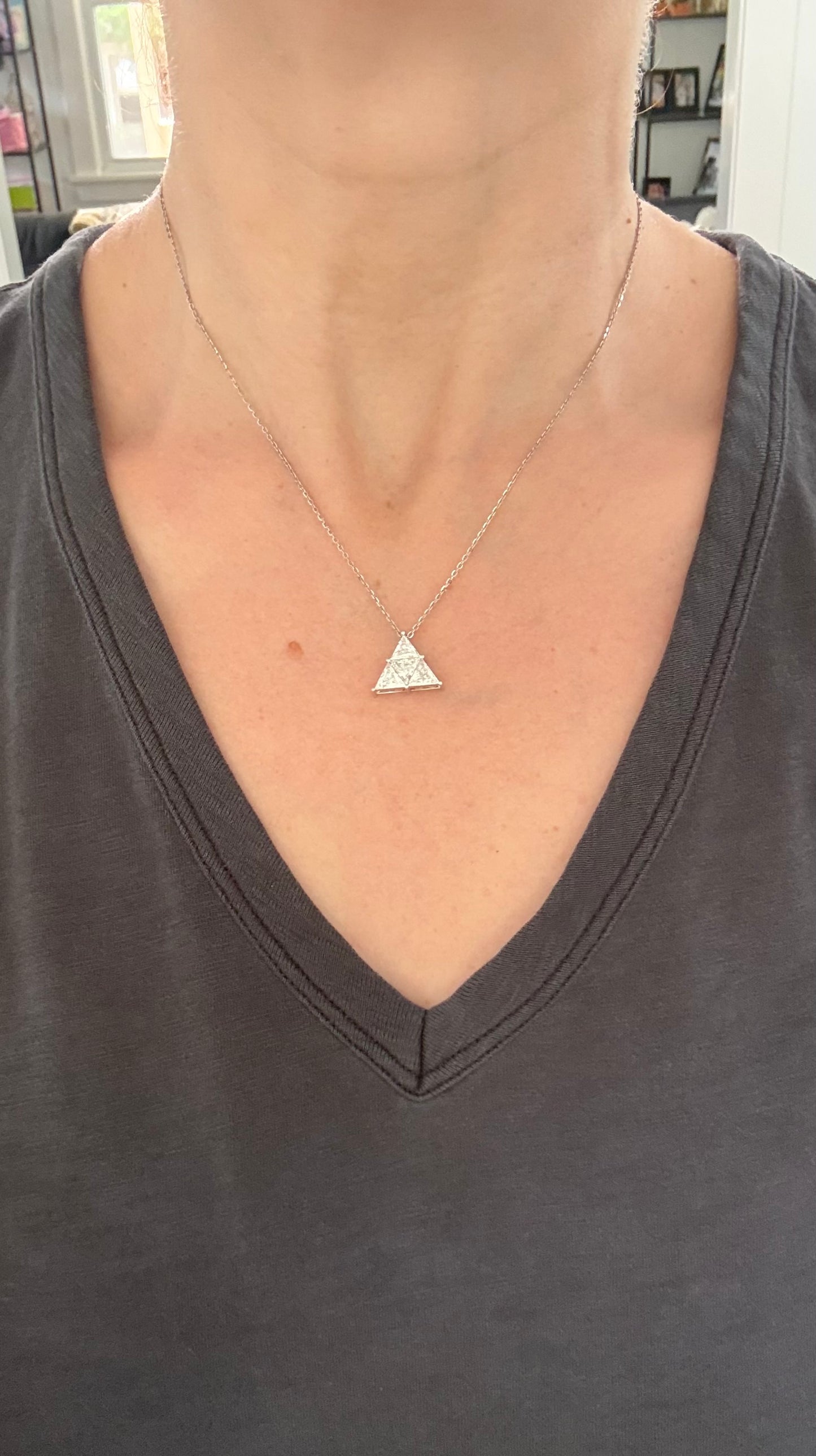 White gold trillion lab diamond necklace
