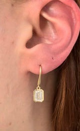 Yellow gold emerald cut lab diamond hook back earrings