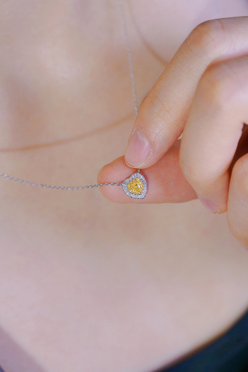 18K White Gold Real Natural Yellow Diamond Pendant Necklace for Women