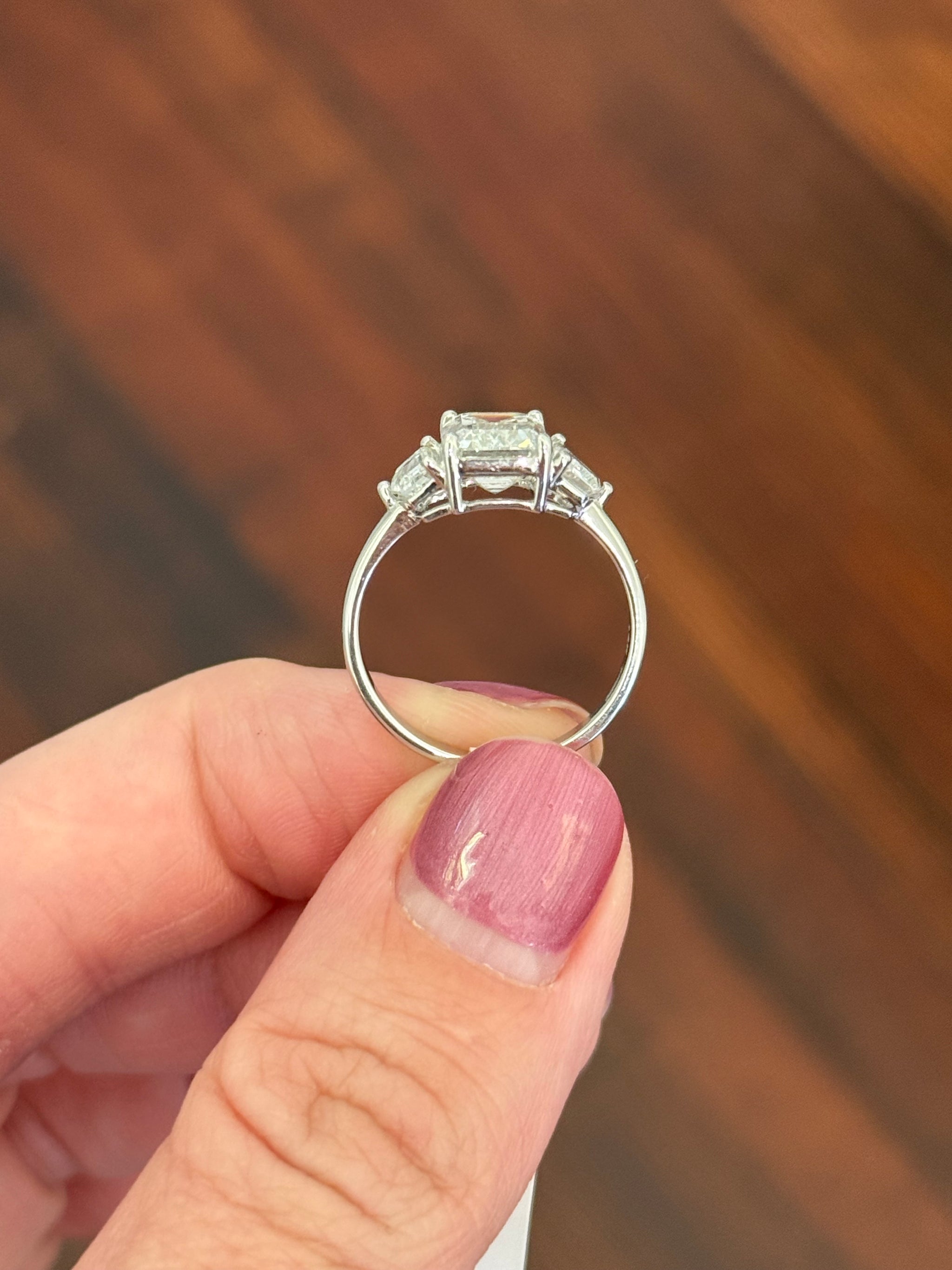White gold emerald cut and Cadillac cut lab diamond ring