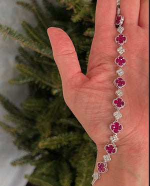 Natural white gold ruby and diamond clover bracelet!