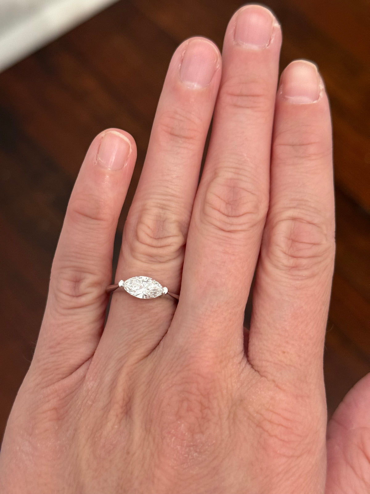 White gold east west set 1.17ct marquise lab diamond ring