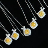 18K White Gold Real Natural Yellow Diamond Pendant Necklace for Women