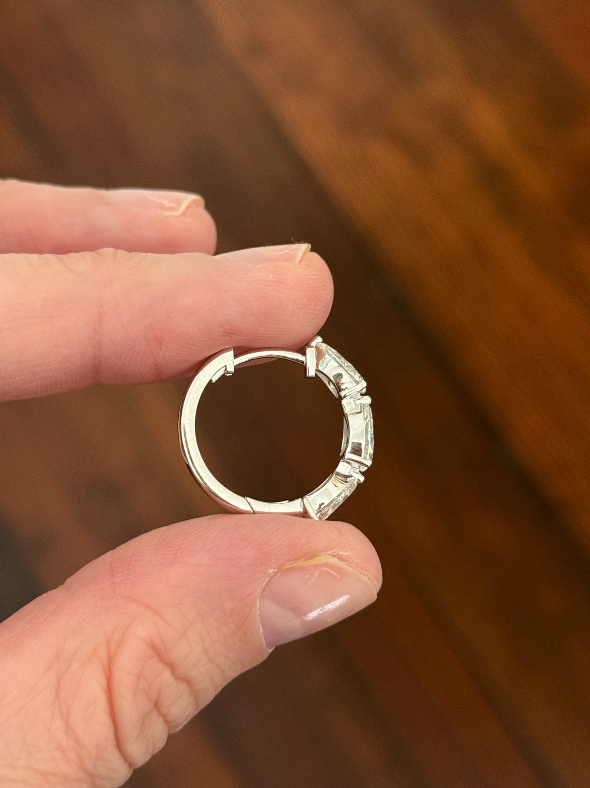 White gold 3.87ct pear shaped lab diamond hoops