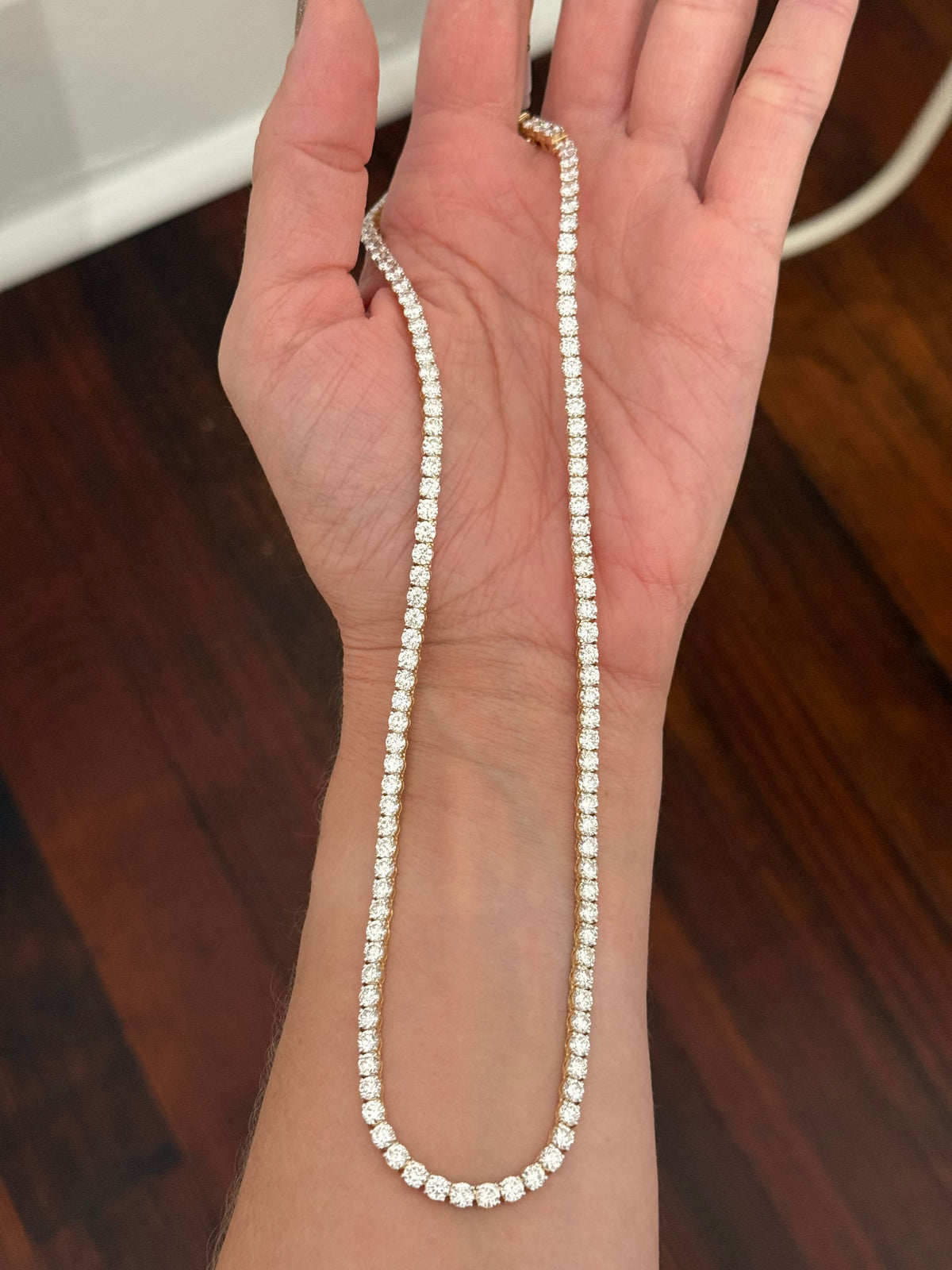 18” 4 prong yellow gold with white gold prongs 20ct lab diamond tennis necklace