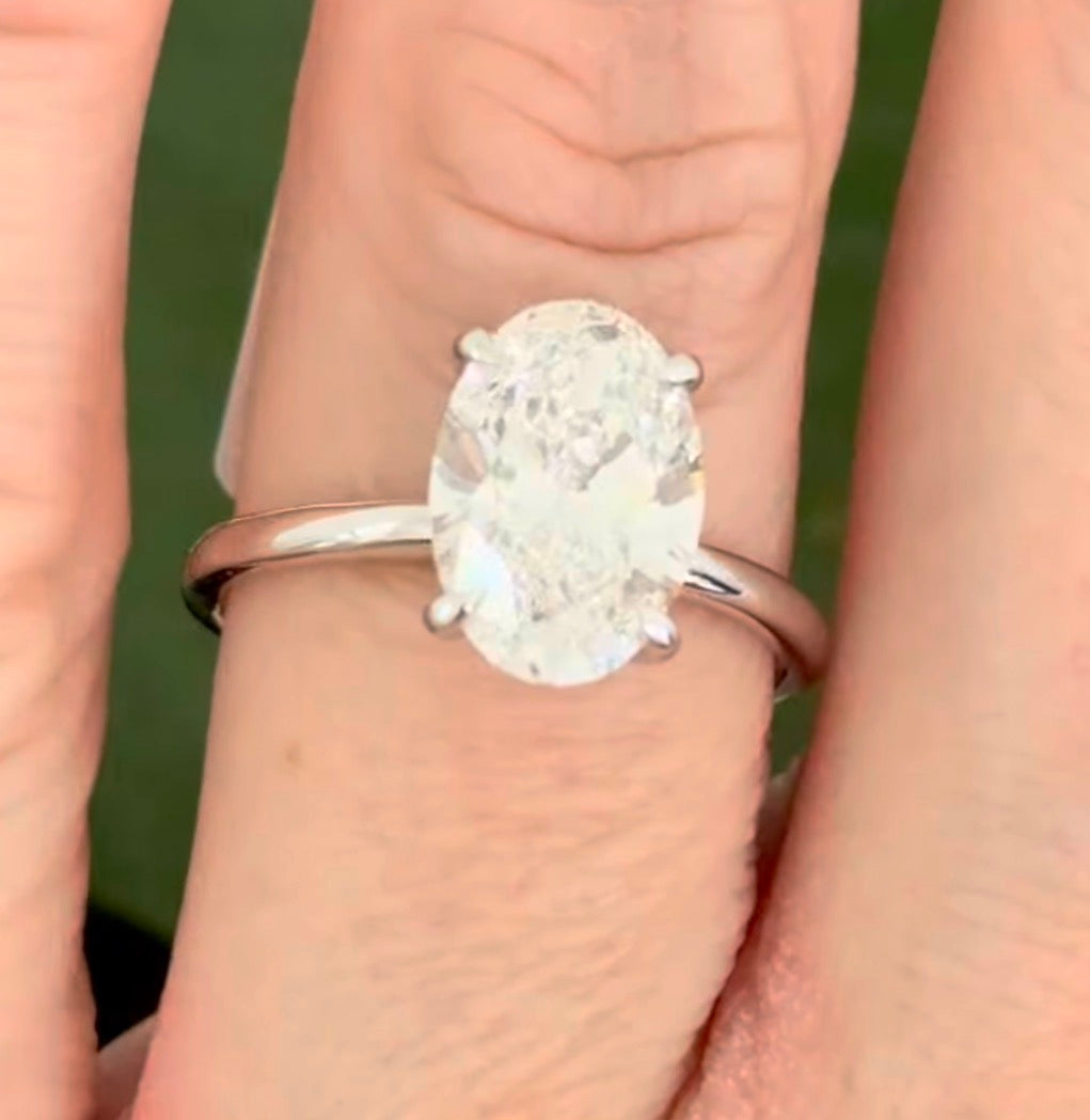 White gold IGI certified oval lab diamond ring