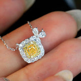 18K White Gold Real Natural Yellow Diamond Pendant Necklace for Women