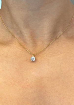 Lab .93ct 18K Yellow Gold Solitaire Diamond Necklace