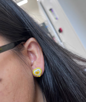 *Premade* 2.52 cttw Fancy Yellow Heart Double Halo Earrings