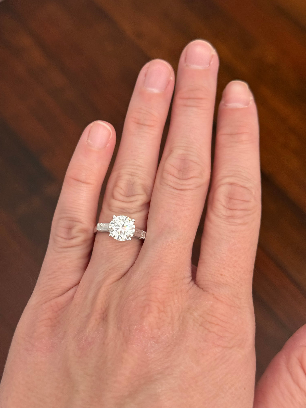 White gold round and baguette lab diamond ring