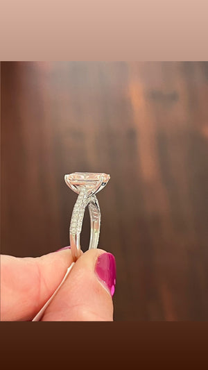 White gold pink lab diamond radiant cut and white lab diamond ring