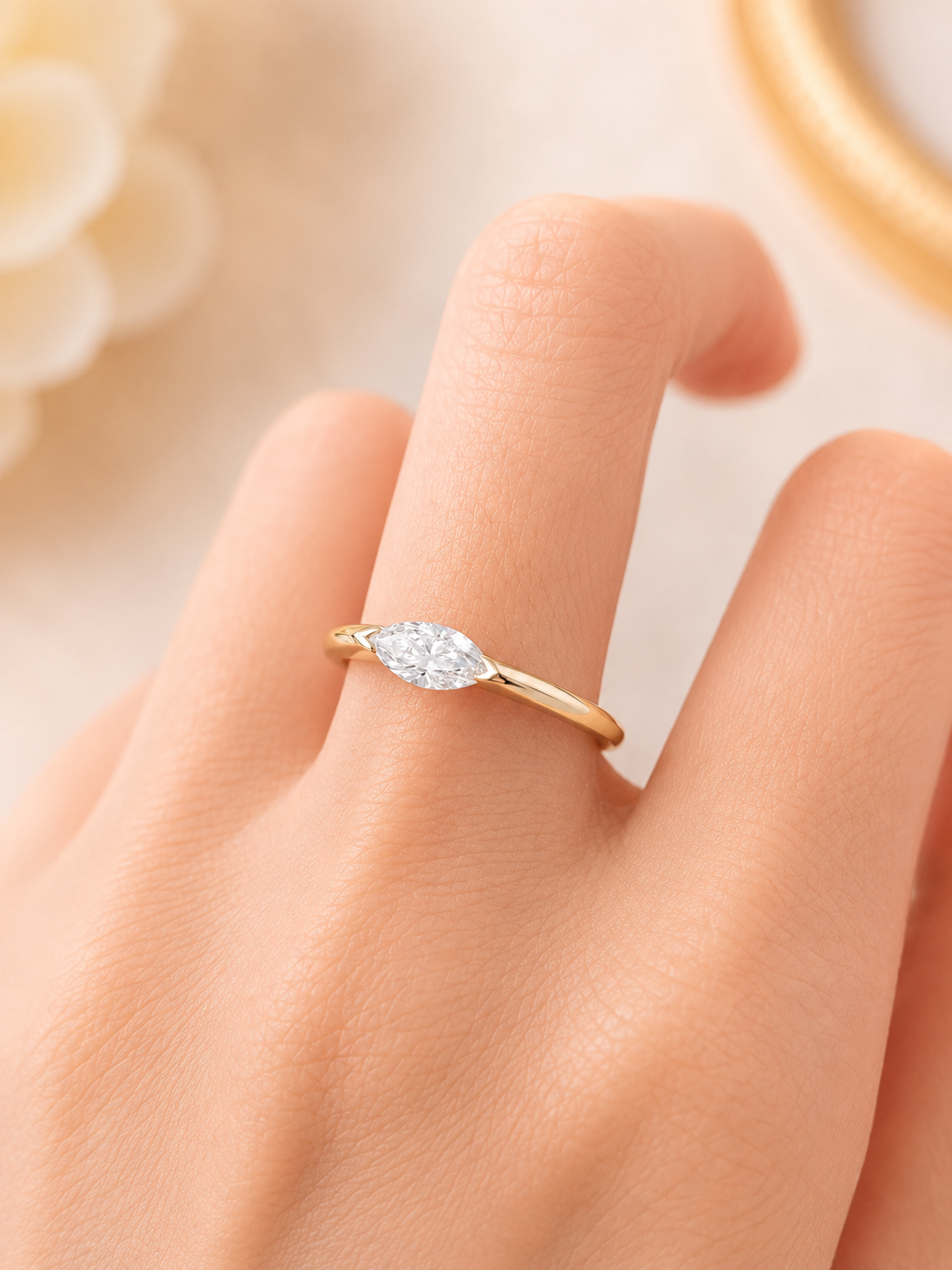 Custom - Made 0.30ct Skinny Marquise E/W Ring 14K Yellow Gold