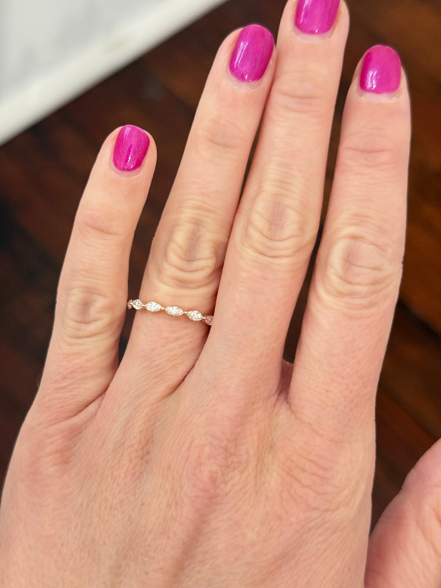 Rose gold 0.54ct marquise lab diamond band